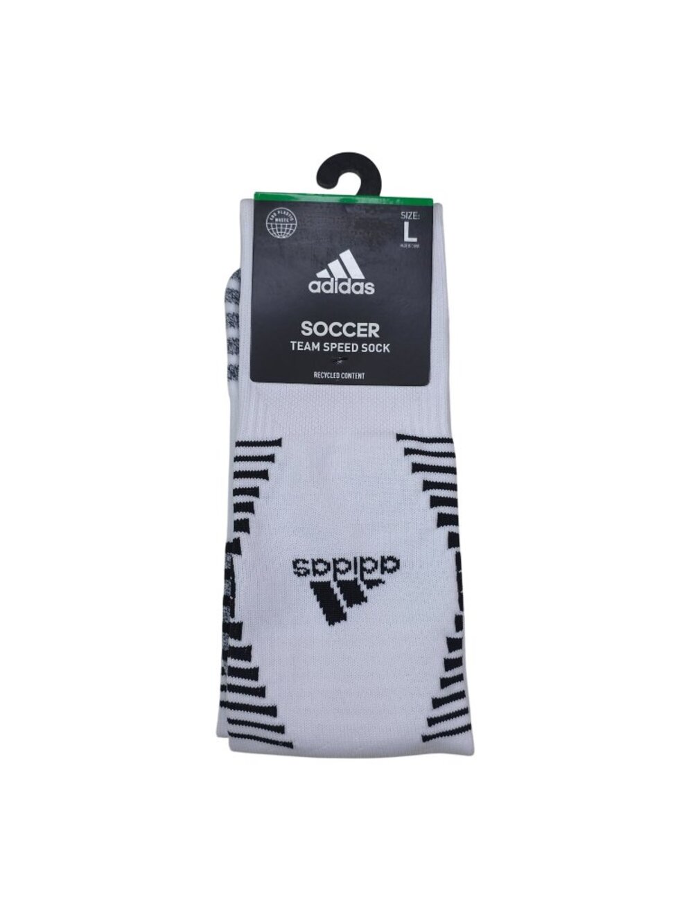 Adidas Team Speed Soccer Socks Large White & Black Aeroready Recycled Content